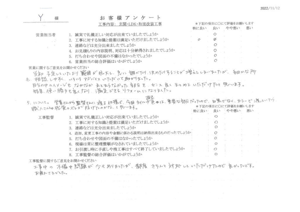 【春日井市Y様　玄関・LDK・和室改装工事】社内の明るいアットホームな雰囲気はこちらも話しやすくて良い